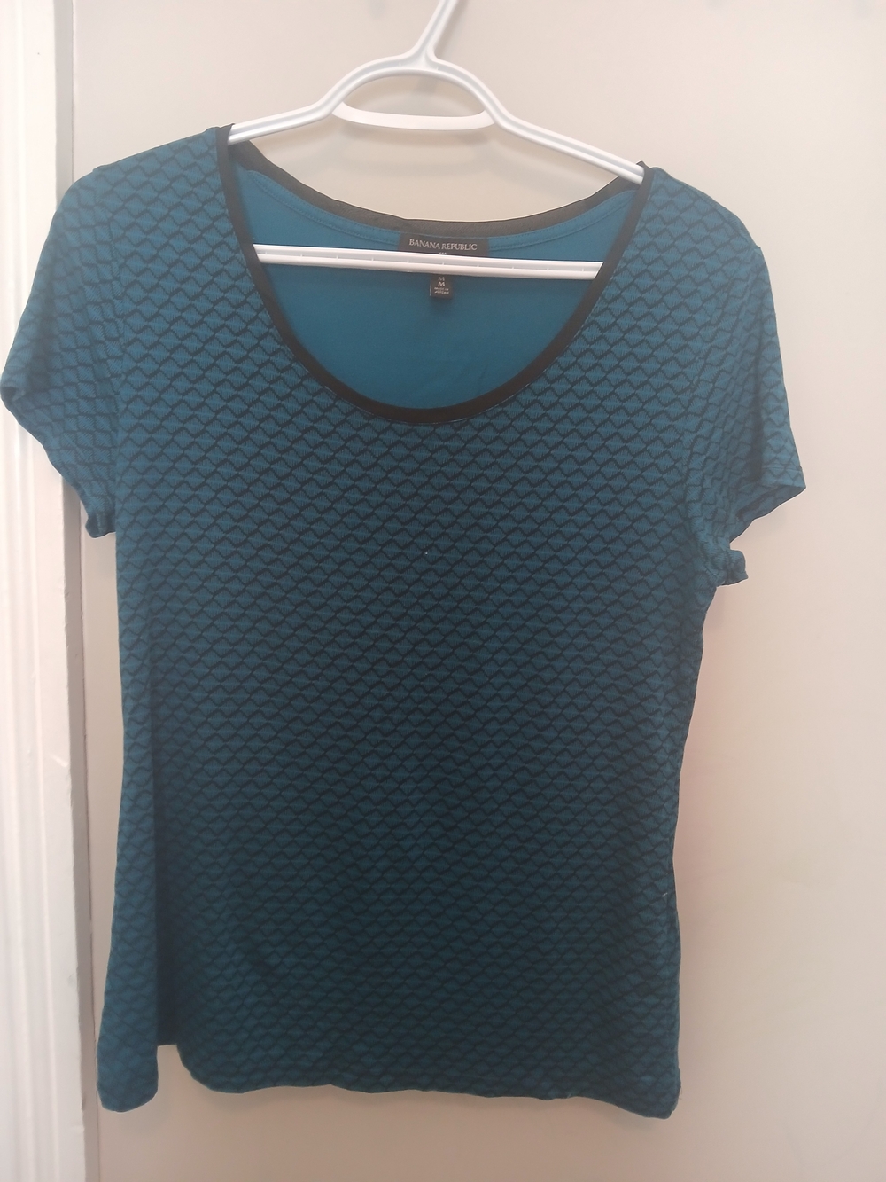 Banana Republic Luxe Touch Teal Textured Short-Sleeve Scoop Neck